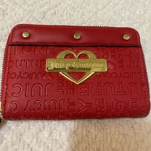 🍒 RED Juicy Couture Wallet Zipper Leather Trademark Juicy Name Gold Hardware